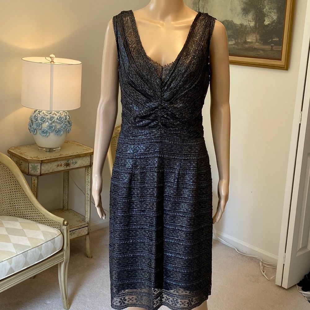 Gorgeous Calvin Klein Lace/Metallic/Ruched Evening/Dinner/Formal Dress, Like New